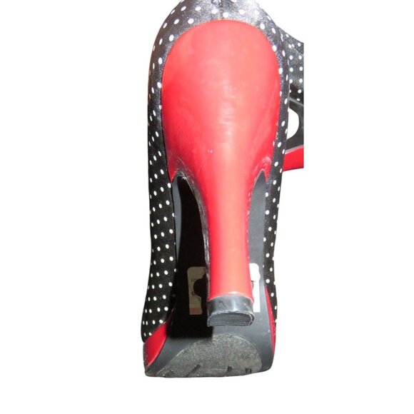 STEVE MADDEN Lexus Black & White Polka Dot Red Heels Retro Chic Peep Toe Heels - Picture 8 of 12